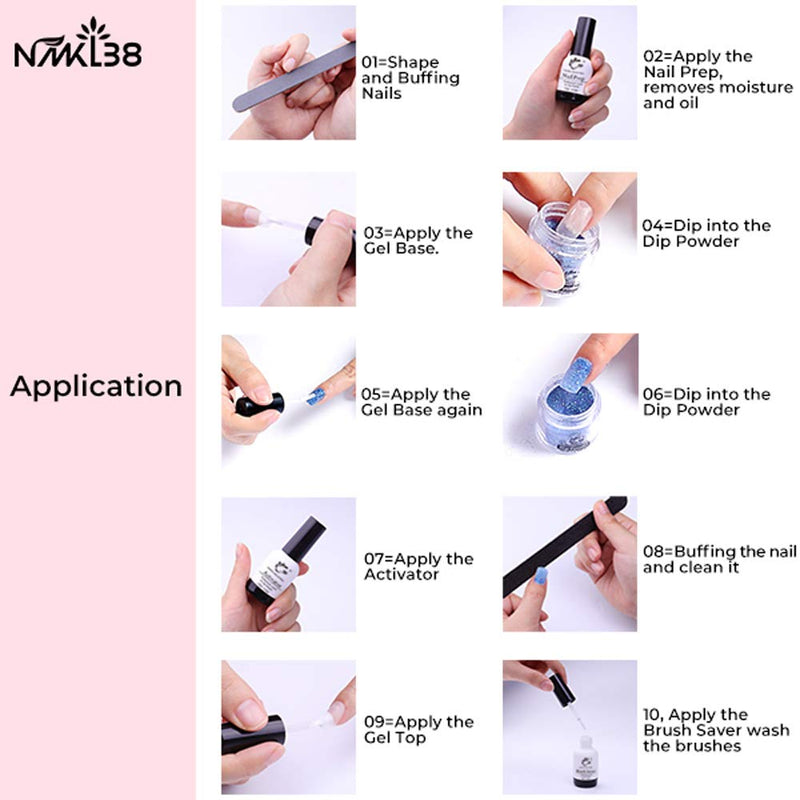 NMKL38 Dipping Nail Powder Nail Starter Kit NO UV/LED Diy Acrylic Nail Art Set (Base, Activator, Top, Nail Prep,Brush Saver, Brush, Nail Files) P03 - BeesActive Australia