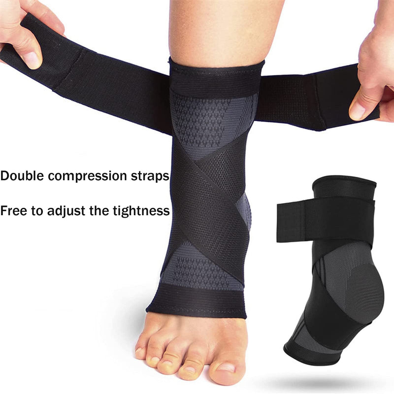 Ankle Support Brace Adjustable Strap Foot Compression Sleeves Socks for Achilles Tendonitis, Heel Support Ankle Sport Protector for Ligament Damage, Weak Sprained, Plantar Fasciitis, (L-Black) L Black - BeesActive Australia