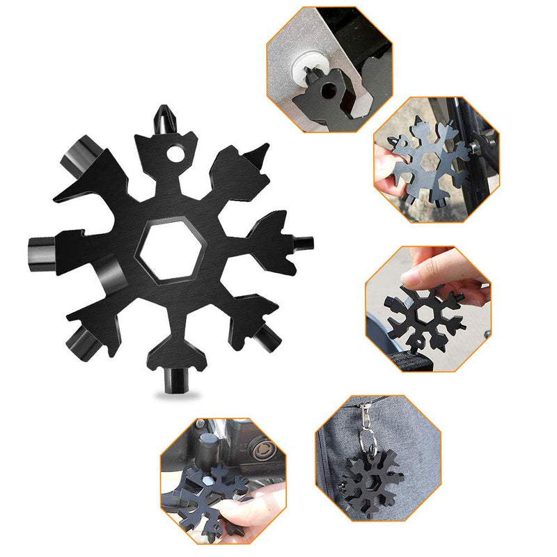 18-in-1 Snowflake Multi Tool, Portable Stainless Steel Snowflake Bottle Opener/Flat Phillips Screwdriver Kit/Wrench, Durable and Exquisite Christmas Gift (Standard, Stainless Steel) (Black) Black - BeesActive Australia