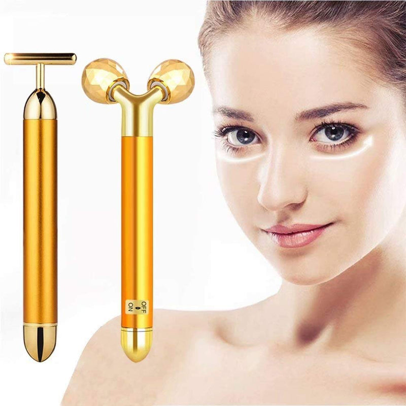 Face Massager Roller 2-in-1 Golden 3D Roller Electric Sonic Energy Face Roller and T Shape Face Massager Kit for Face Lift Beauty Skin Care Tools Gift Set for Women - BeesActive Australia