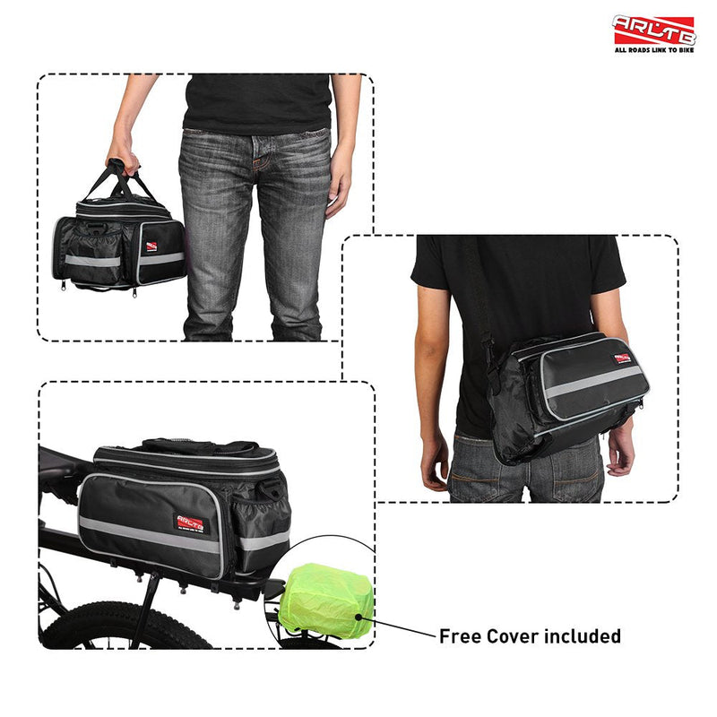 Arltb Bike Rear Bag (3 Colors) 15-25L Waterproof Bicycle Trunk Bag with Rain Cover Shoulder Strap Bike Pannier Tail Back Seat Bag Package Handbag Bike Accessories for Road Bikes Mountain Black- - BeesActive Australia