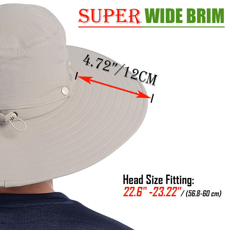 [AUSTRALIA] - USHAKE Super Wide Brim Fishing Sun Hat Water Resistant Bucket Hat for Men or Women Khaki 