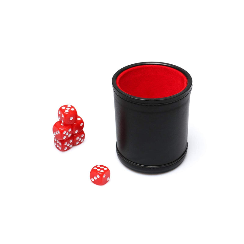 RERIVER Leather Dice Cup Set Red Felt Lining Quiet Dice Shaker Cup with 6 Red Standard Dot Dice for Farkle Yahtzee Games, 1 Pack Red1 - BeesActive Australia