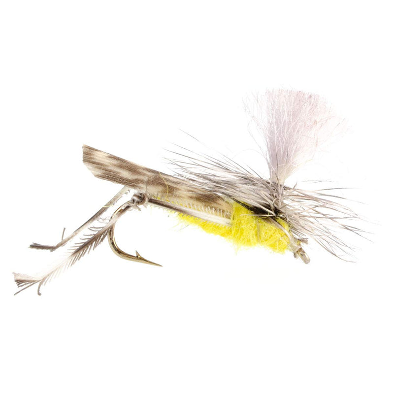 The Fly Fishing Place Yellow Body Poly Parachute Hopper High Visibility Grasshopper Dry Fly Fishing Fly - 4 Flies - Hook Size 10 - Hopper Dropper Indicator Fly - BeesActive Australia