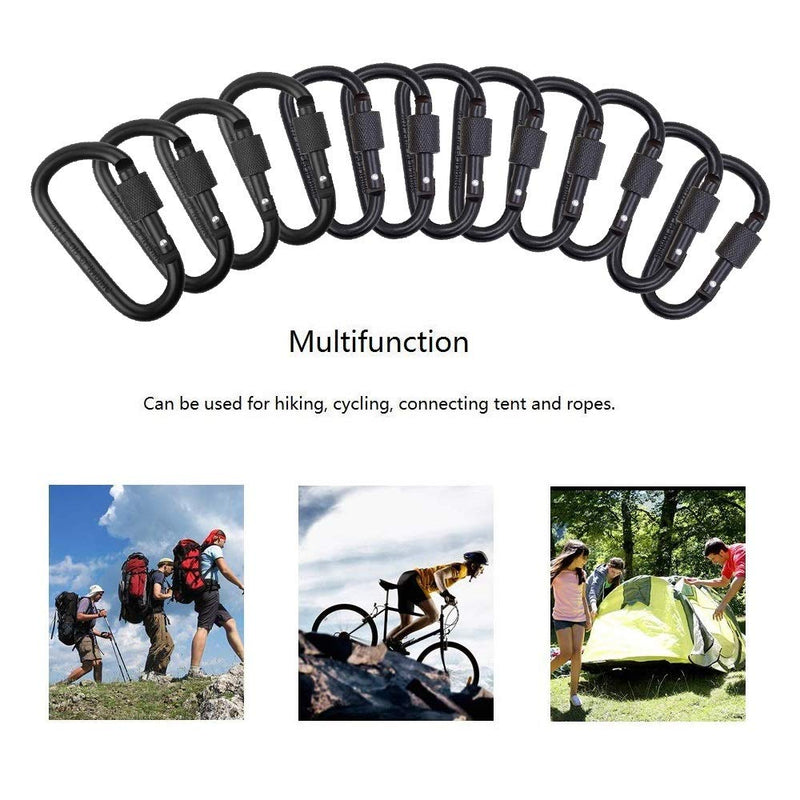 Vonpri Locking Carabiner Clip, Caribeaner Clips Black D Ring Spring Snap Key Chain Hook 3" Screw Gate Hook Travel Aluminum Carabiners 12pack - BeesActive Australia