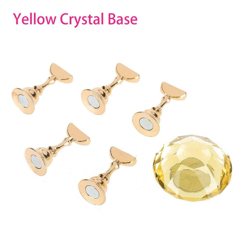 Nail Tips Stand Holder, Practice Crystal Stand Base Display Tools Set for Art Salon DIY and Practice Manicure, Magnetic Stuck Crystal Nail Art Holder(Yellow crystal with five bases) Yellow crystal with five bases - BeesActive Australia
