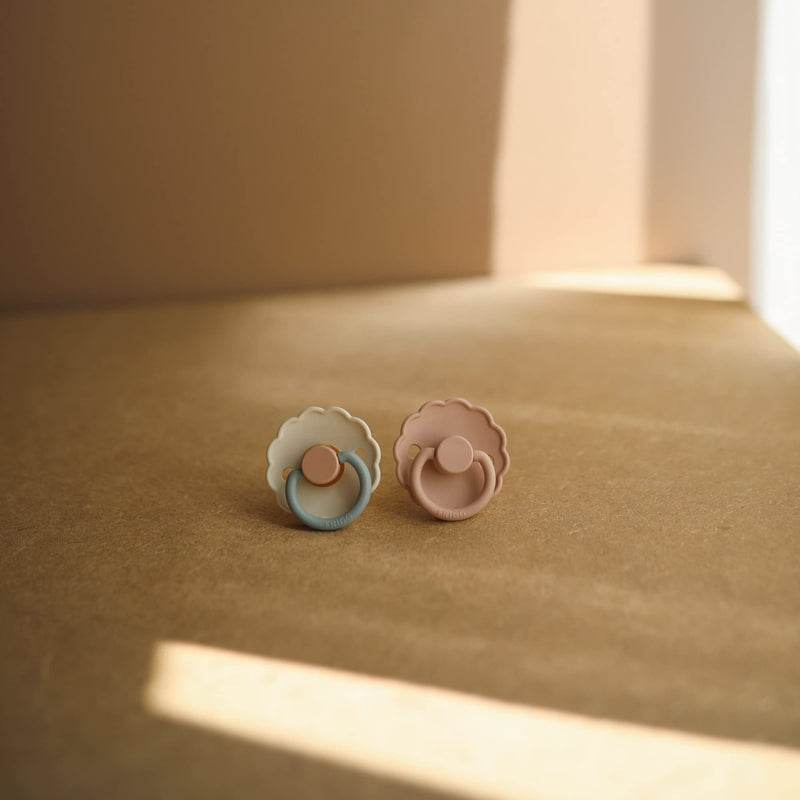 FRIGG Daisy Natural Rubber Baby Pacifier | Made in Denmark | BPA-Free (Blush/Cream, 6-18 Months) 2-Pack - BeesActive Australia