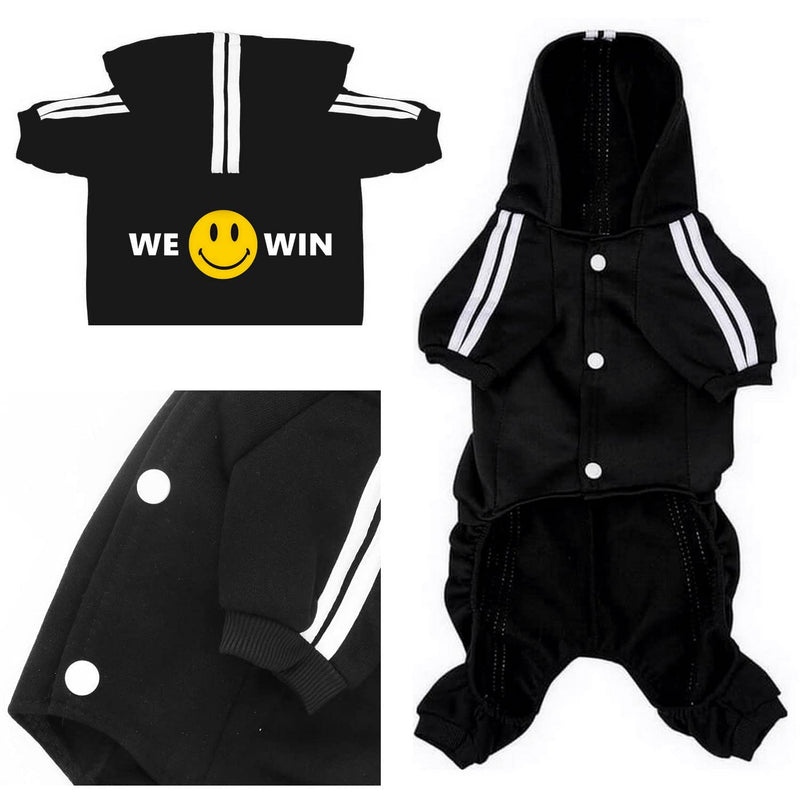 Pet Cat Dog Cute Outfit Clothes Hoodie Jumpsuit Tracksuit Jacket Winter Sweater 4-Legs Style Black for Puppy Small to Medium Dogs Boy and Girl - BeesActive Australia