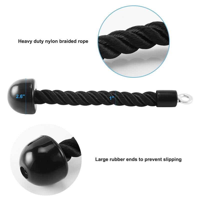 HYVAWO Pull Down Rope Single Grip Tricep Bicep Exercise Attachment for Cable Machines Gym Pulley Workout Black 1 pack - BeesActive Australia