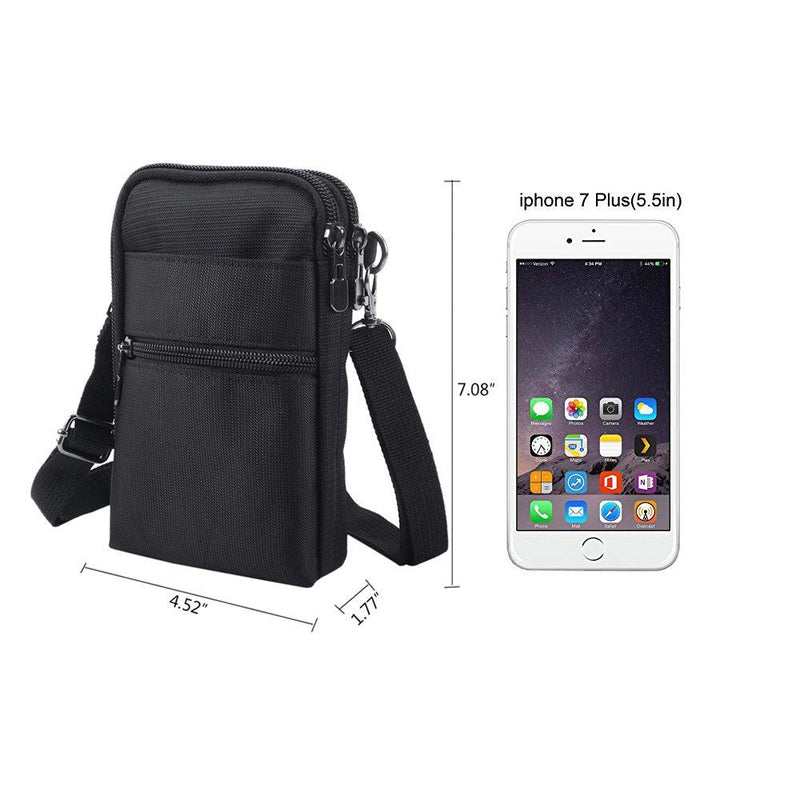 [AUSTRALIA] - Crossbody Cell Phone Bags w/RFID Blocking-Casual Water Resistant nylon fanny pack/waist phone purse pouch fits ,iphone 11,iPhone 6/6S,6Plus/6S Plus, iphone X/XS, Note 5,Note 4,Galaxy S7,S7 Edge (black) black 