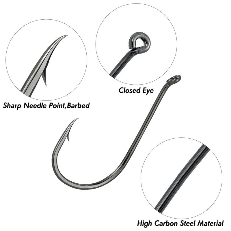 Dr.Fish 100 Pack Fishing Octopus Hook Live Bait Hook Black Nickel Sharp Offset Surf Fishing Catfish Bass Fishing Hooks Texas Drop Shot Rig Carp Bluegill Tuna Freshwater Saltwater #8-10/0 #8-100 Pack - BeesActive Australia