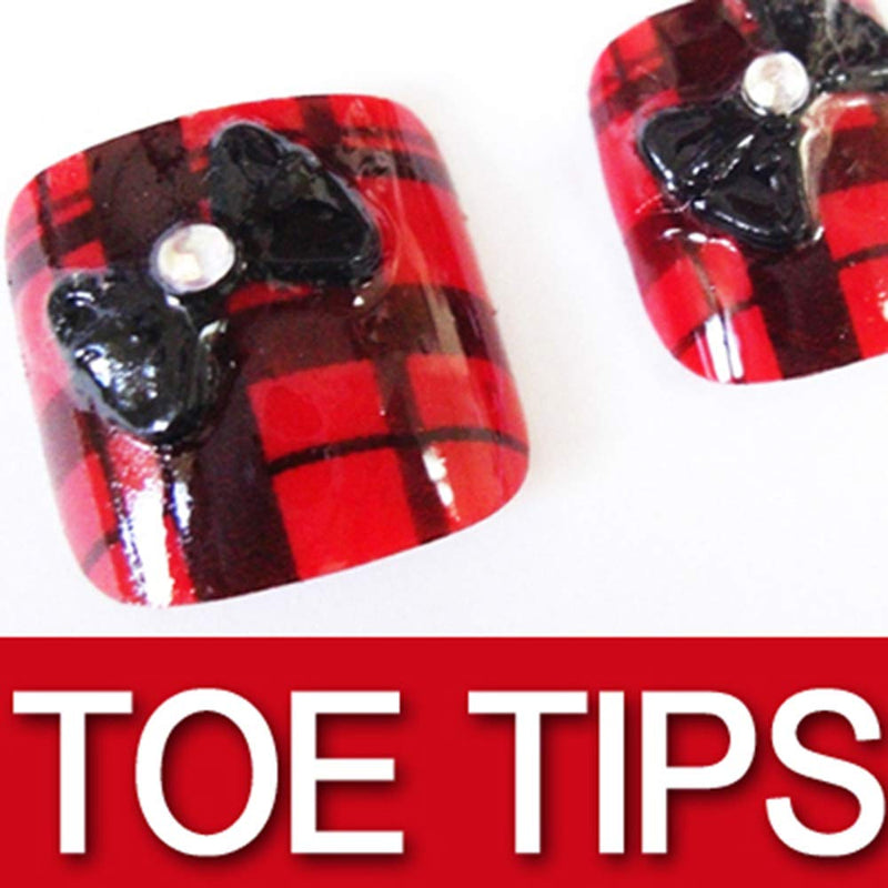 24 PCS Full Cover False Toe Tips (Red Tartan with Bow) - BeesActive Australia