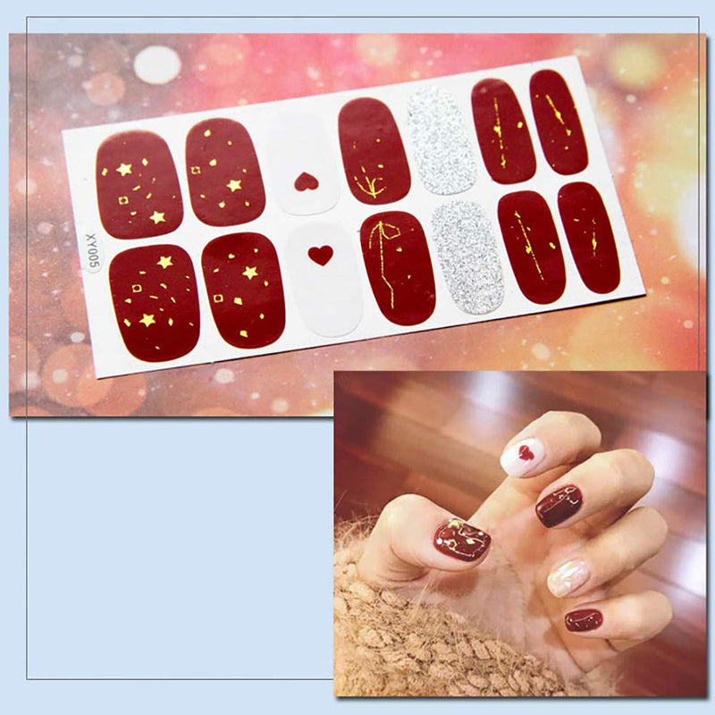 WOKOTO 6 Sheets Shine Nail Wraps Polish Decal Strips With 1Pcs Nail File Golden Glitter Adhesive Nail Art Stickers Manicure Kits - BeesActive Australia