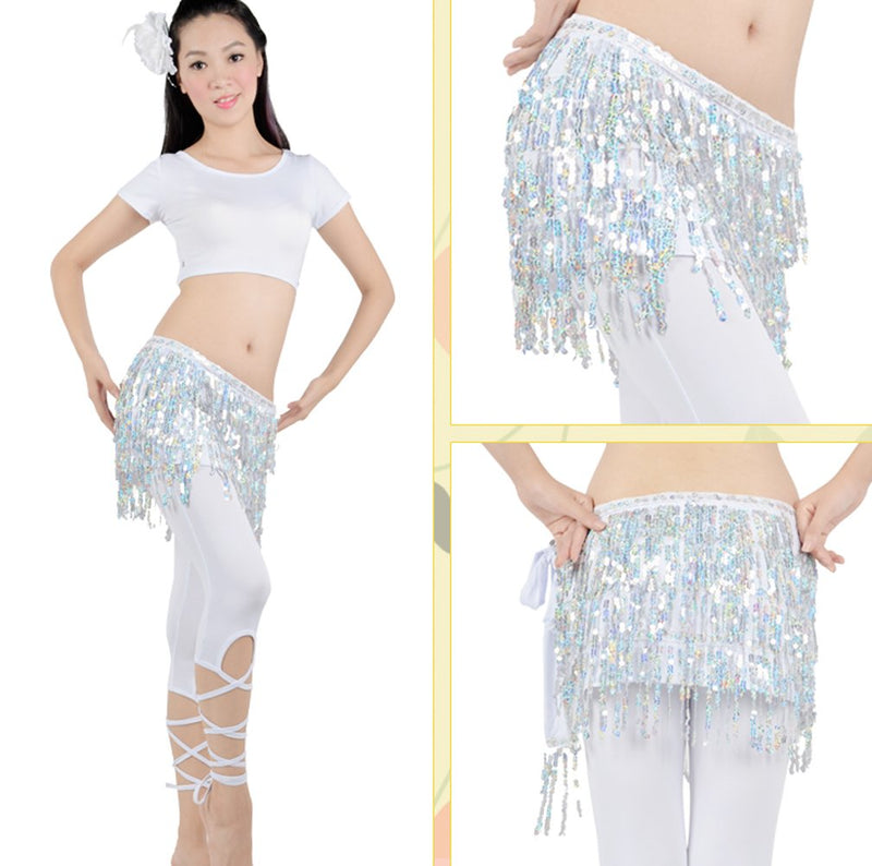 [AUSTRALIA] - MUNAFIE Women's Belly Dance Hip Scarf Performance Outfits Skirt Festival Clothing One Size Silver 