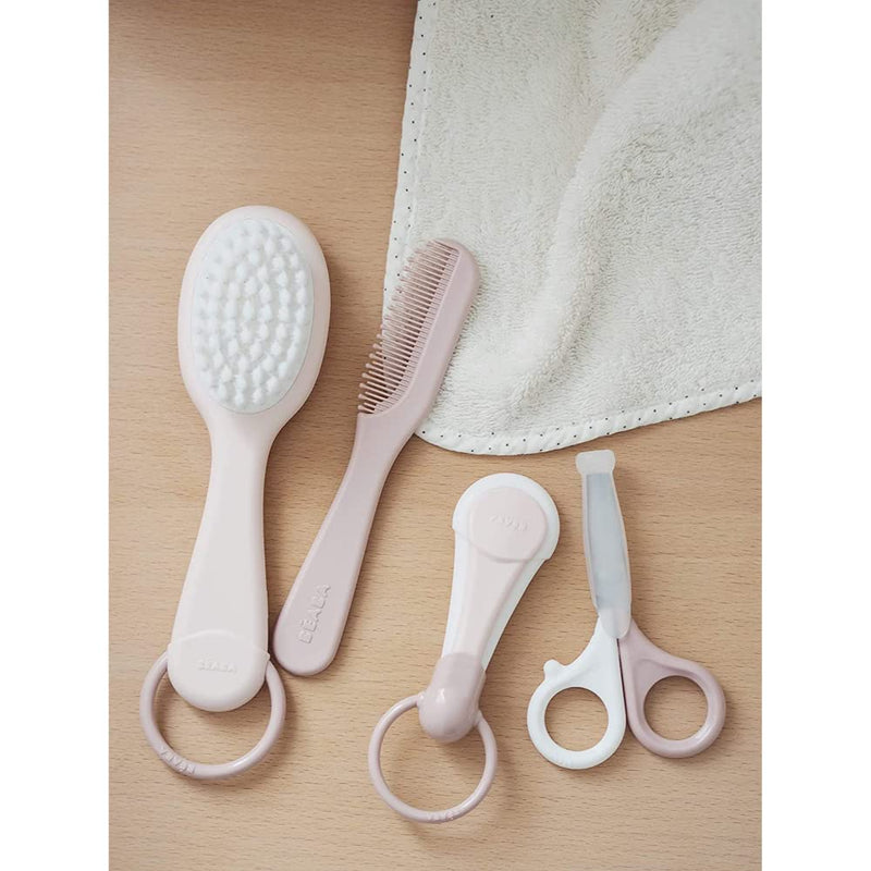 BÉABA - Bathroom Accessories for Babies and Children - 1 x Bath Thermometer + 1 x Nail Clippers + 1 x Comb/Brush - Pink - BeesActive Australia
