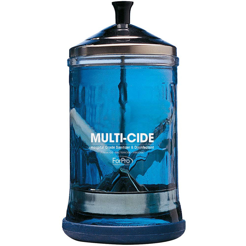 ForPro Professional Collection Multi-Cide Midsize Disinfecting Jar - Disinfectant Glass Jar for Manicure & Spa Implements - 21 Ounces, 8” H x 4.25” W, Blue - BeesActive Australia