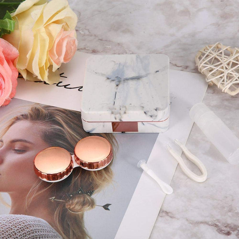 1 Pc Marble Contact Lens Case Travel Contact Lens Case Mini Box Beauty Box Companion Box Portable Invisible Mirror Box(Marble Series Rose Gold) - BeesActive Australia