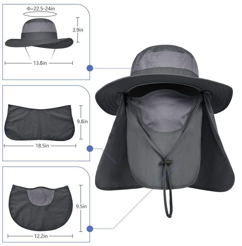 [AUSTRALIA] - LCZTN UPF 50+ Sun Protection Cap Wide Brim Fishing Hat with Face & Neck Flap Dark Gray 