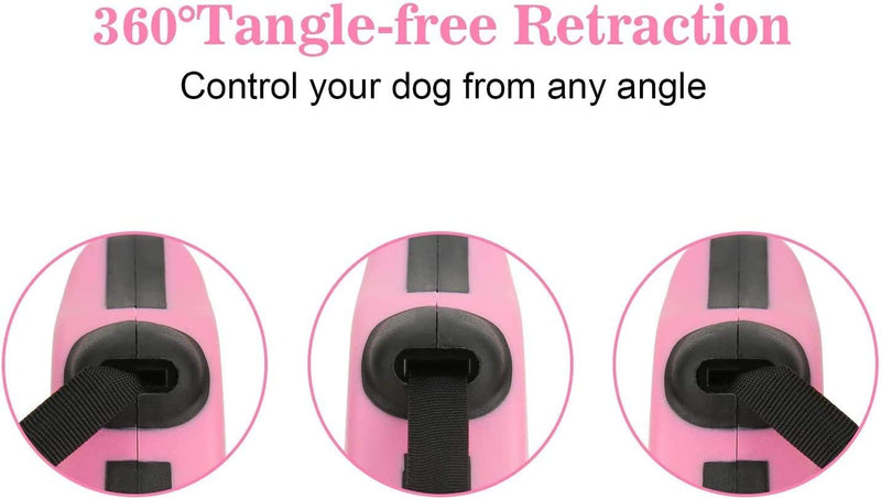 Retractable Dog Leash, Pet Walking Leash with Anti-Slip Handle, Strong Nylon Tape, Tangle-Free, One-Handed One Button Lock & Release, Suitable for Small/Medium Dog/Cat, 16 ft, Pink. - BeesActive Australia