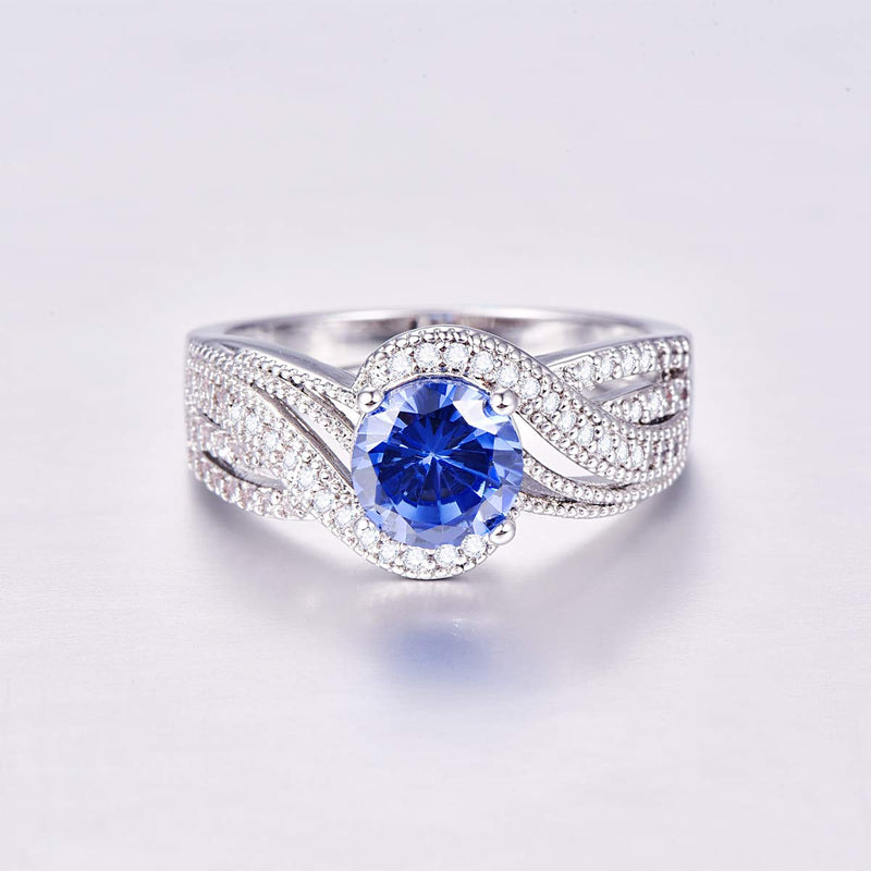 Empsoul 925 Sterling Silver Women's Created Round Royalblue Tanzanite Cubic Zirconia Pave Diamond 4-Prong Mystic Orbit Twist Wedding Ring Size 7 US7 - BeesActive Australia