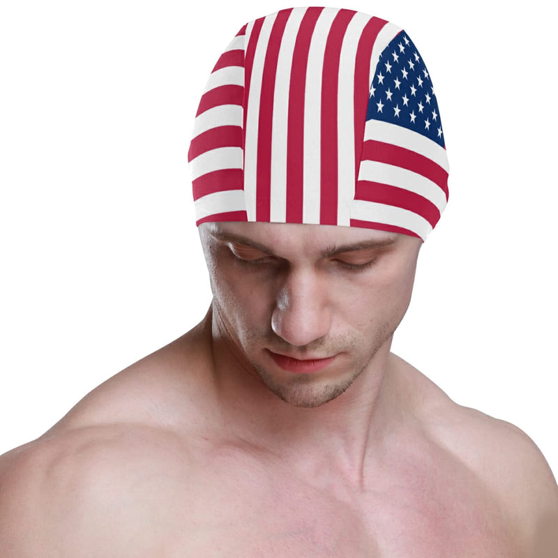Dallonan Swimming Cap Flag Unisex Adult Swim Cap Polyester American Flag - BeesActive Australia