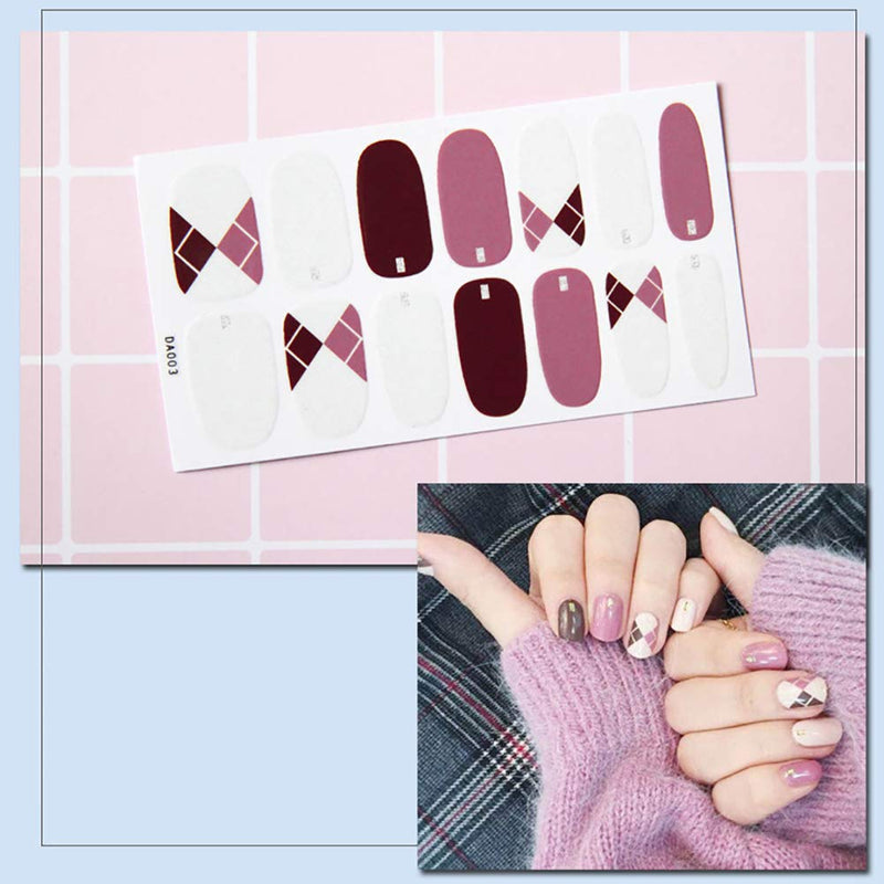 WOKOTO 6 Sheets Full Wraps Nail Polish Stickers With 1Pcs Nail File Heart Lattice Geometry Self-Adhesive Nail Art Decals Strips Manicure Kits - BeesActive Australia