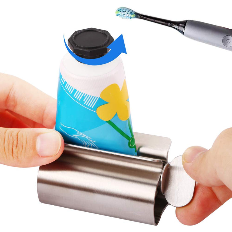 Toothpaste Squeezer 2 Pack - Metal Tube Squeezer Stainless Steel Tube Wringer UDQYQ Toothpaste seat Holder Stand (Silver) Silver - BeesActive Australia