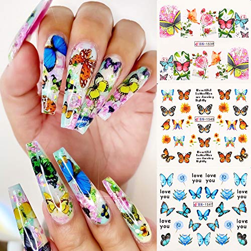 Butterfly Nail Art Stickers Decals Nail Flowers Butterfly Nails Design Accessories Water Transfer Nail Decals Butterflies Nails Supply DIY Manicure Tips Wraps Charms (12 Pcs) - BeesActive Australia