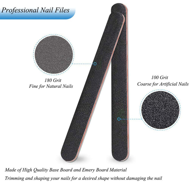 8 PCS Nail File Emery Board Professional Double Sided 100/180 Grit Black Manicure Pedicure Tool for Acrylic Nails and Natural Nails for Home and Salon Use 8 Pcs - BeesActive Australia