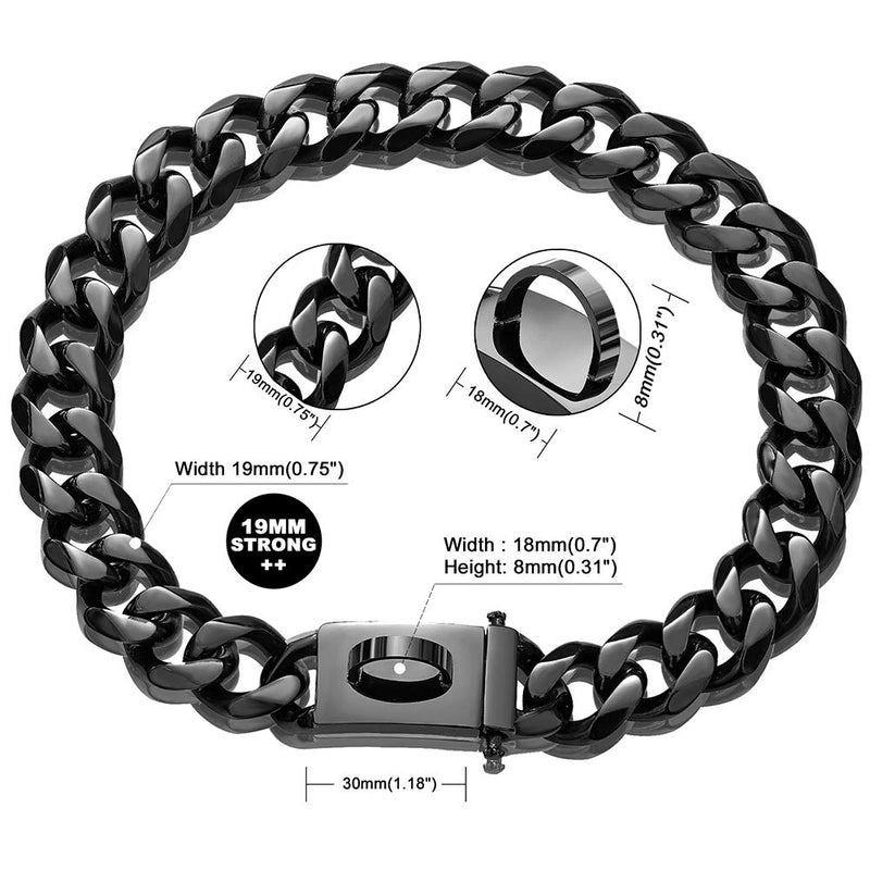 W/W Lifetime Dog Chain Collar Walking Training Collar with Design Secure Buckle 19MM Black Cuban Link Strong Heavy Duty Chew Proof Chain for Medium Large Dogs American Pitbull German Shepherd 20" - BeesActive Australia