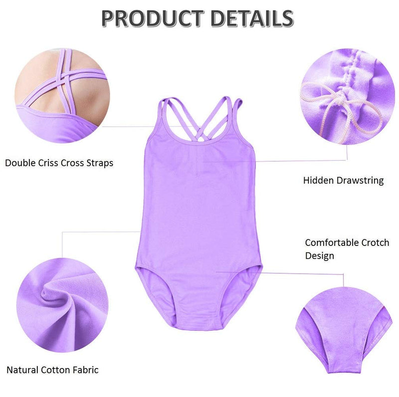 HiDance Ballet Leotards,Cotton Camisole Ballet Leotards for Girls/Toddlers/Kids,Double Strap Gymnastics and Ballet Dancewear Purple L(2-4 Years) - BeesActive Australia