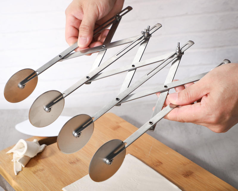 4 Wheel Pastry Cutter Set of 3 Stainless Steeel Dough Cutter with Pizza Spatula and Dough Bowl Scraper，Adjustable Pastry Cutter Wheel for Cutting Pasta Pizza Pastry Noodle (4 wheel) 4 wheel - BeesActive Australia