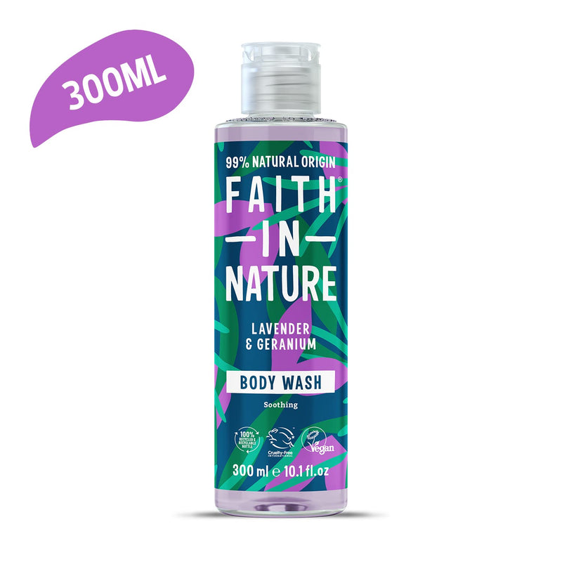 Faith In Nature 300 ml Natural Lavender and Geranium Body Wash, Nourishing, Vegan and Cruelty Free, No SLS or Parabens - BeesActive Australia