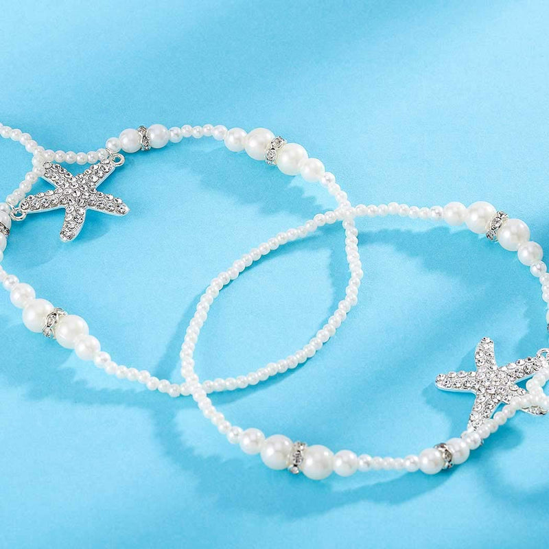 Aetorgc Dainty Bridal Anklet Chain Crystal Foot Anklet Starfish Beads Beach Sandals Jewelry for Women and Girls - BeesActive Australia