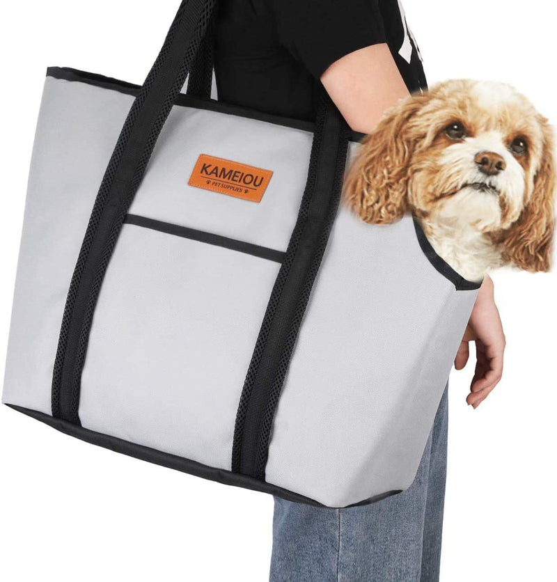 KAMEIOU Pet Dog Purse Carrier Tote Bag for Medium Dogs Travel Soft-Sided Purse Carriers with Pocket Safety Tether Stand Pedal Portable Dog Sling Tote Carrier Purses for Small Medium Dog Doggy Carriers Grey - BeesActive Australia