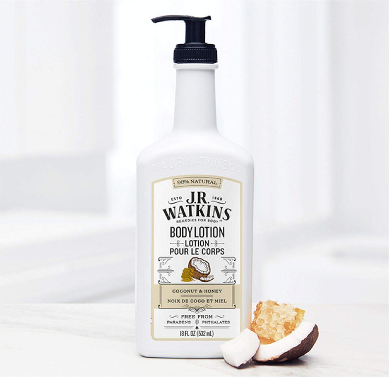 J.R. Watkins Daily Moisturizing Lotion – Body Cream in Pump Dispenser – Hydrating Skin Cream Made with Shea Butter, Cocoa Butter, Coconut Oil & Vitamin E, Coconut Milk & Honey, 18 fl oz - BeesActive Australia