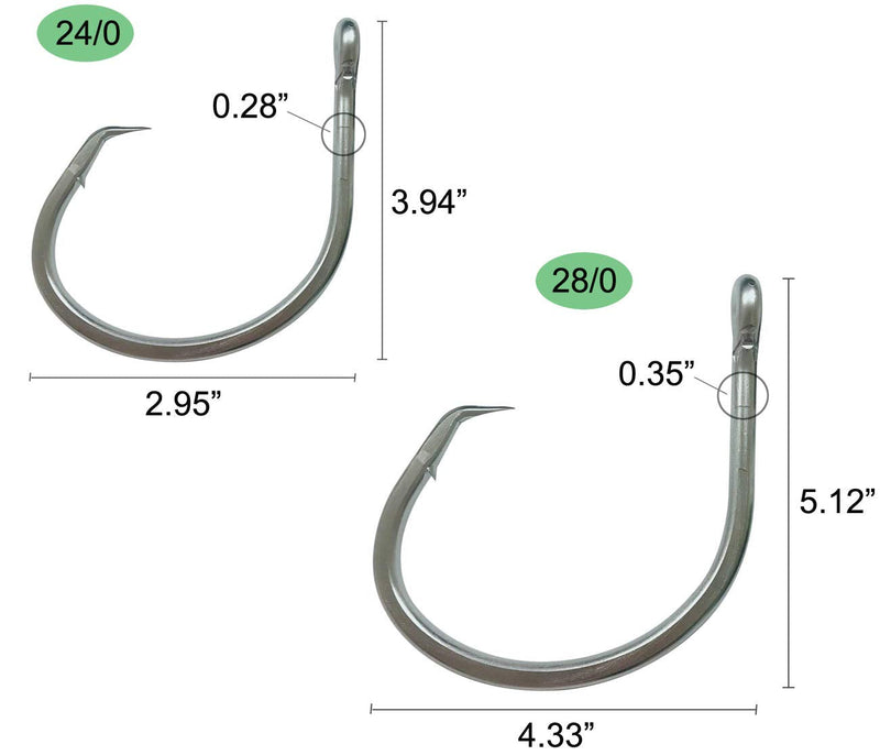 JSHANMEI Fishing Tuna Circle Hooks - 2X Extra Strong Stainless Steel Big Game Saltwater Fishing Hooks for Tuna Catfish Bass Fishing Tackle 12/0 - 25pcs - BeesActive Australia