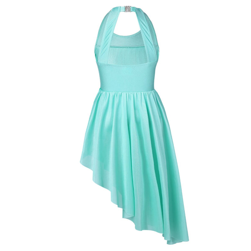 [AUSTRALIA] - Aislor Kids Girls Halter Neck Cutout Back Irregular Hem Ballet Dance Gymnastic Leotard Dress Lyrical Dance Costumes Mint Green 12-14 