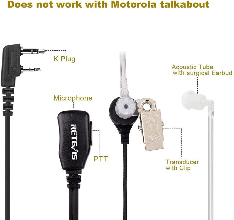 [AUSTRALIA] - Retevis RT22 Walkie Talkie Earpiece 2 Pin Acoustic Tube Headset with Mic PTT for Baofeng UV-5R BF-888S Retevis RT15 RT21 H-777 Two Way Radios (2 Pack) 