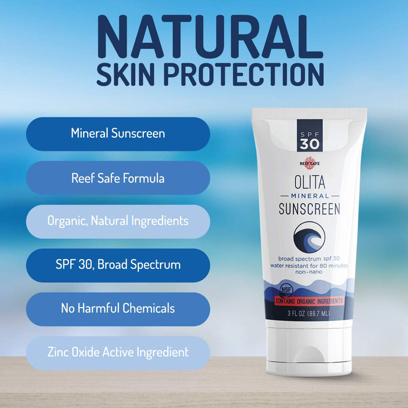 Olita: Mineral Sunscreen Lotion - SPF 30 Mineral Sunscreen - 3 oz - No Fragrance - Reef Safe - Broad Spectrum, Chemical Free - All-Natural, Organic, Zinc Sunblock - Water-Resistant - BeesActive Australia