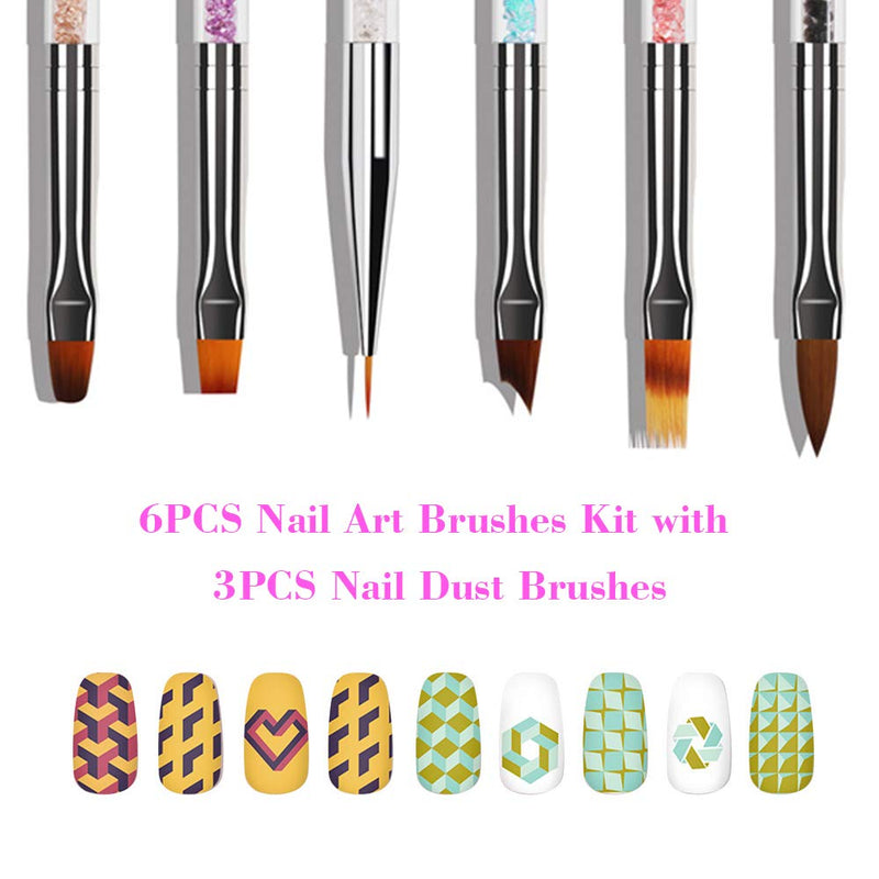 Nail Brush Set,Anself 9PCS/Set Dual-end Acrylic Handle Rhinestone Crystal Nail Art Design Painting Pen Dotting Pen Set with 3 Nail Dust Brushes Salon Decoration Manicure Tools Kit - BeesActive Australia