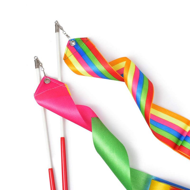 huianer Dance Ribbons Streamers Gymnastics Ribbon Wands Rods for Children Art Dances, Baton Twirling, 2 PCS - BeesActive Australia