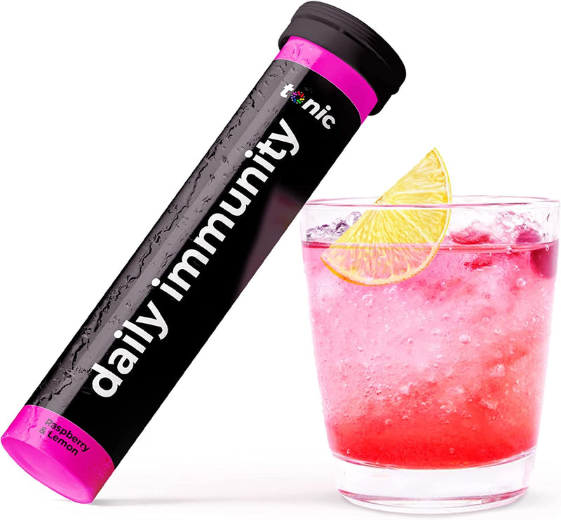 Tonic Health Immunity - 11 in 1 Vitamins, Minerals & Phytonutrients - Vitamin D, Vitamin C, Zinc - Vegan, No Sugar - Max Strength Effervescent Tabs - Raspberry & Lemon (20 Servings) 20 count (Pack of 1) - BeesActive Australia