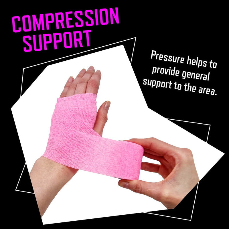 Inksafe Pink Self Adherent Cohesive Bandages 5cm x 4.5m Box of 12 - Uses Include Tattoo Grip Wrap, Vet Wrap, Tape for Wrist and Ankle Sprains - BeesActive Australia