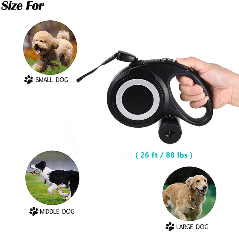 360° Tangle-Free, Heavy Duty Retractable Dog Leash with Anti-Slip Handle, 26 ft Strong Nylon Tape One-Handed Brake/Pause/Lock for Small/Medium/Large Dog or Cat 26 FOOT Black - BeesActive Australia