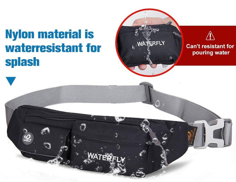 [AUSTRALIA] - WATERFLY Fanny Pack Slim Soft Polyester Water Resistant Waist Bag Pack for Man Women Carrying iPhone 8 Samsung S6 Black 