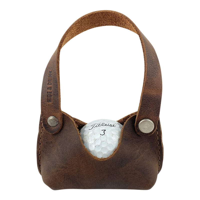 Hide & Drink, Golf Ball Pouch Handmade from Full Grain Leather - Durable, Thick with Pocket and Handle - Compact Carrier, Storage for Sport, Caddy, Accessory, Suitable for Outdoor Use - Bourbon Brown - BeesActive Australia