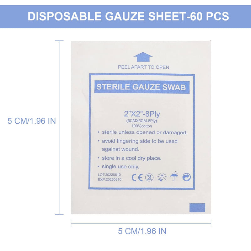 TSHAOUN 60 Pieces Sterile Gauze Swabs Cotton Gauzes Non Stick Gauze Wipe Pads Skin Care Dressing Pads (60 Pieces) - BeesActive Australia