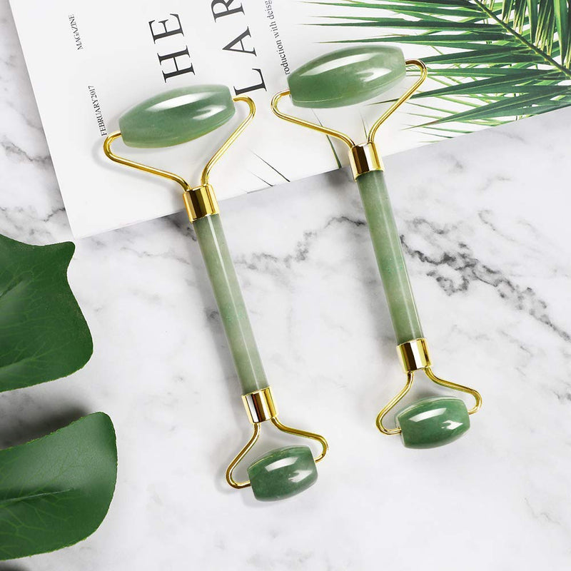 Natural Jade Roller for Face - Face Roller Gua Sha Scrapping - Aging Wrinkles,Puffiness Facial Skin Massager - Premium Authentic Jade Stone (Jade Roller&Guasha Set) - BeesActive Australia