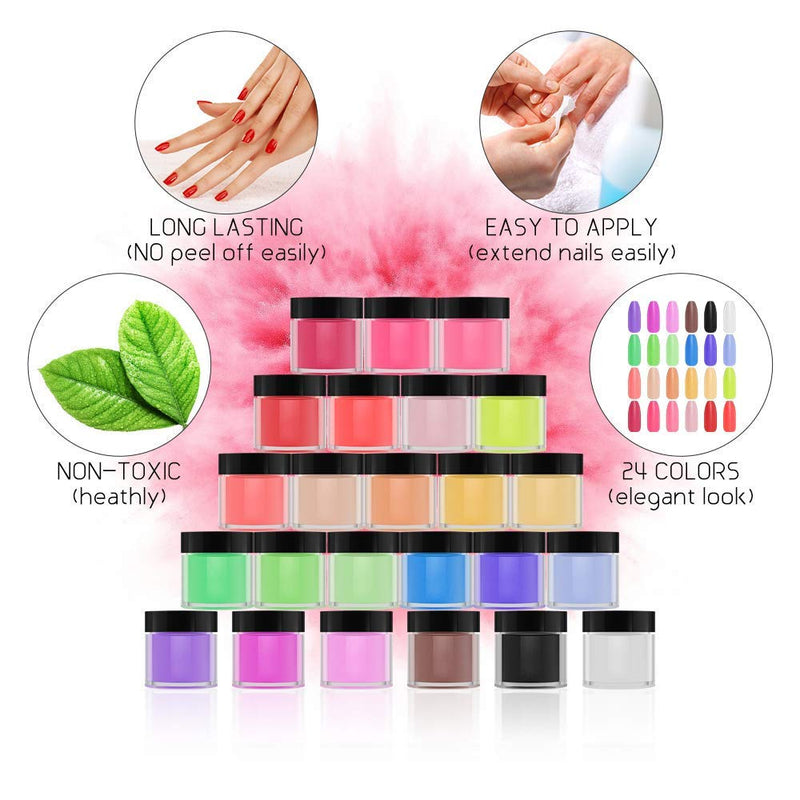 Acrylic Powder, Hairun 24 Colors Acrylic Nail Art Tips UV Gel Powder Dust Design Decoration 3D Manicure - BeesActive Australia